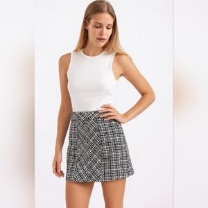 White House Black Market Asymmetrical Black and White Tweed Skirt
